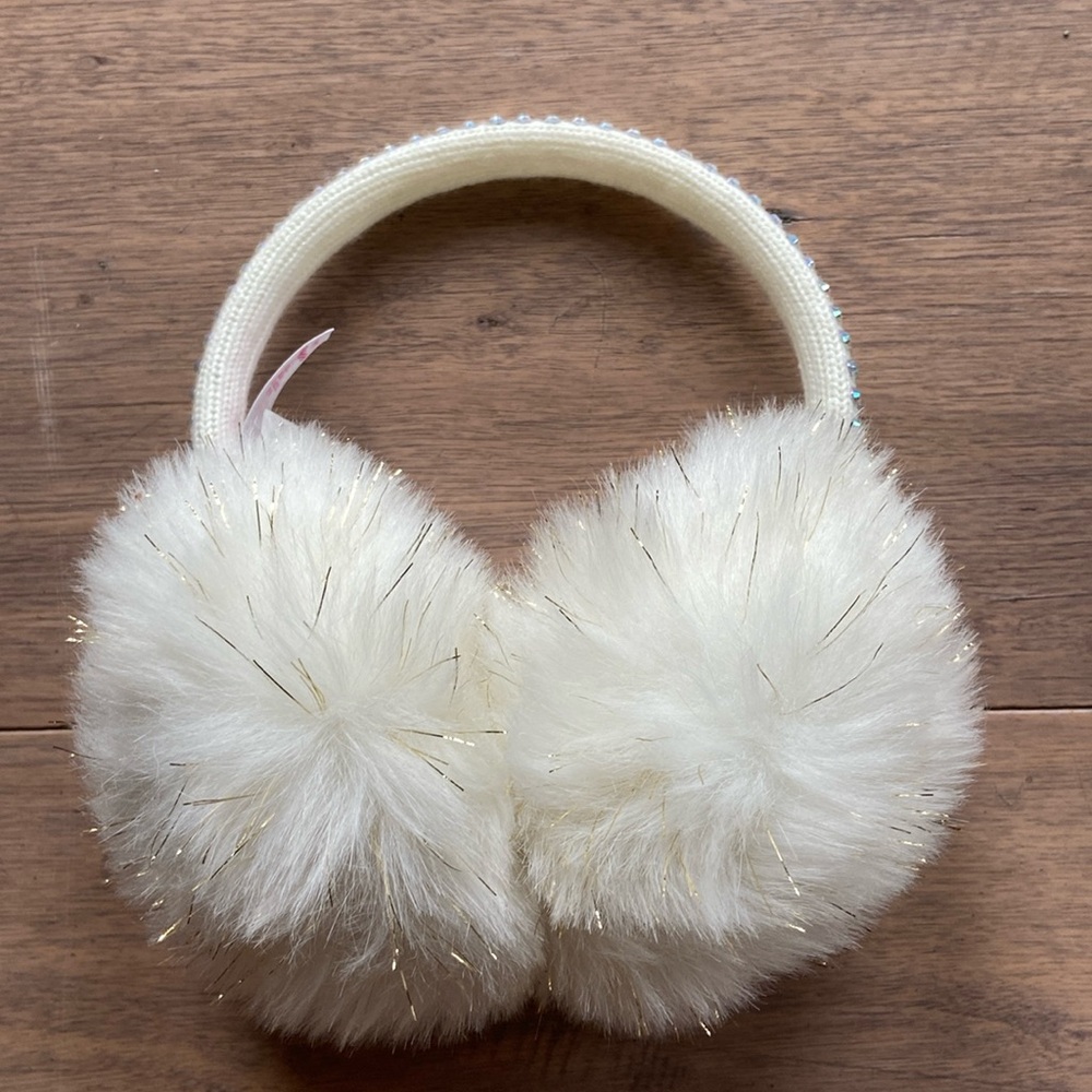 White with gold sparkle ear muffs